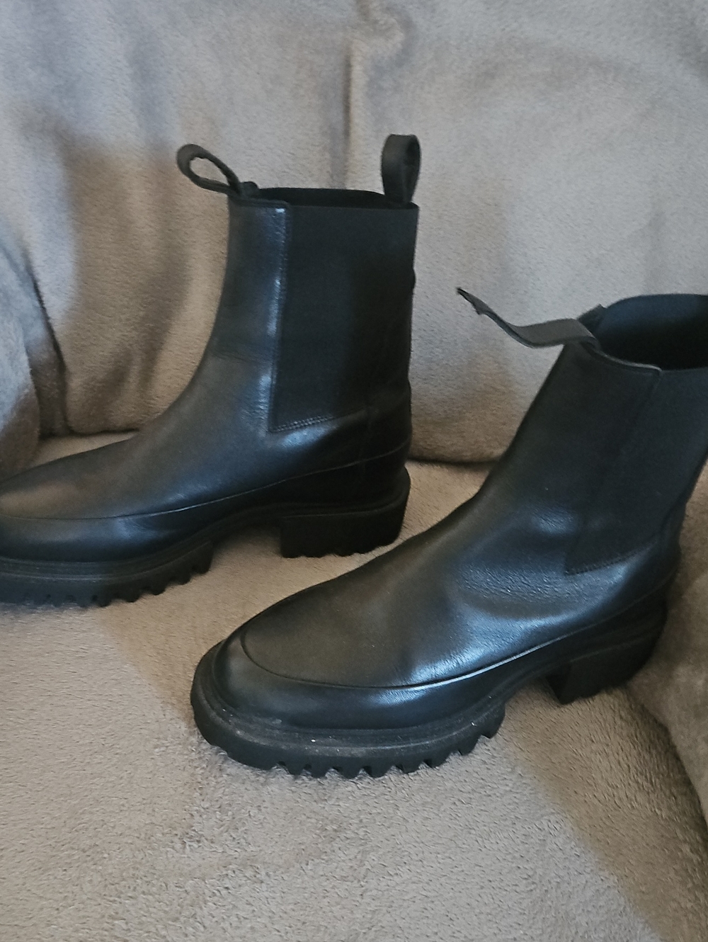 All Saints Black Leather Lug Chelsea Boots
